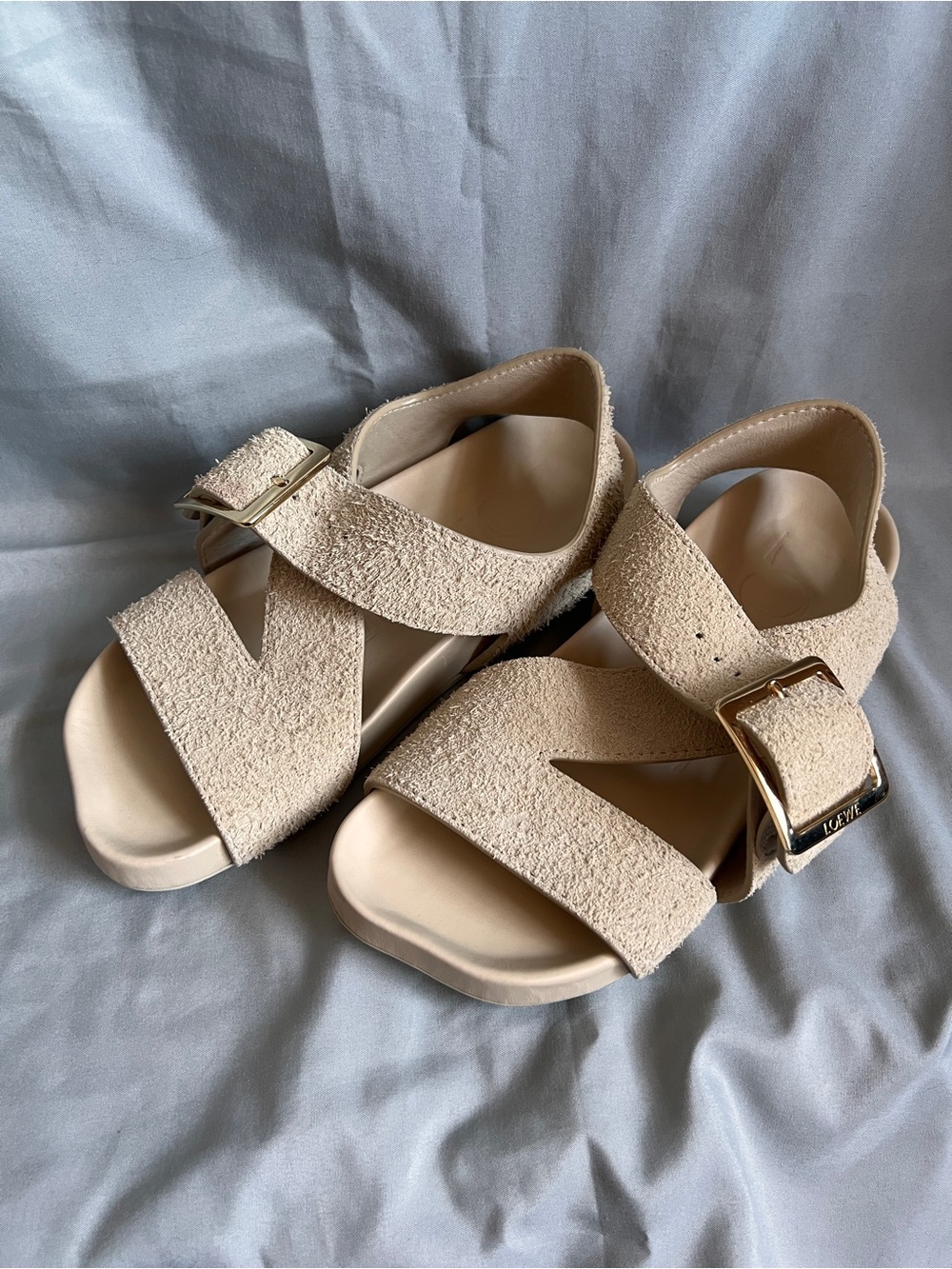 Loewe Beige Suede Buckle Sandals Size 36